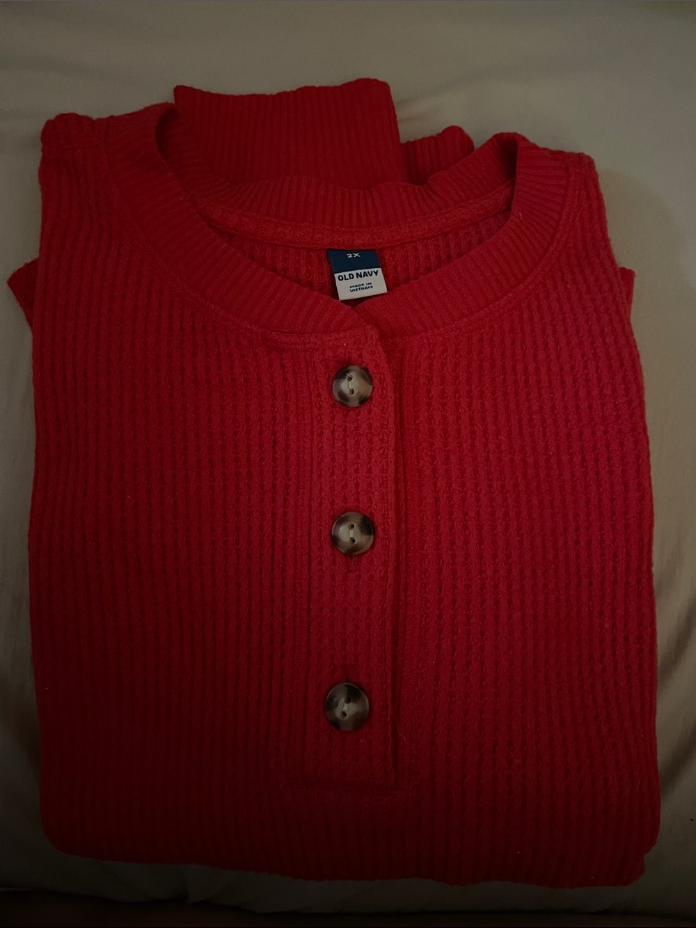Old Navy Red Ribbed Button Henley Sweater